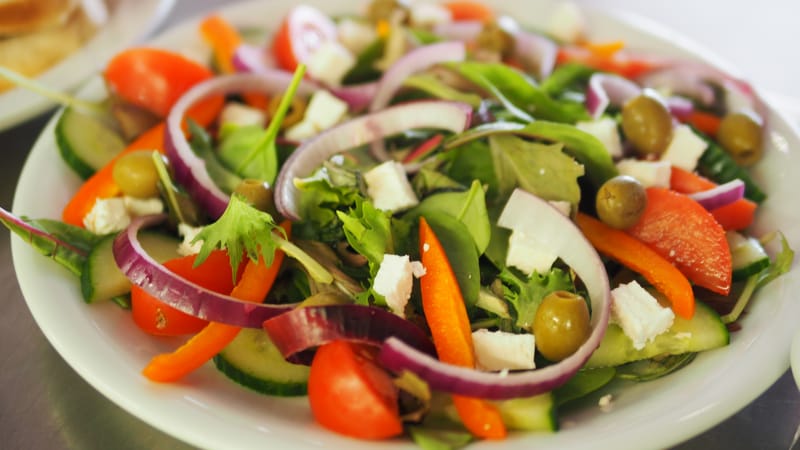 Mediterranean salad with feta, olives and tomatoes